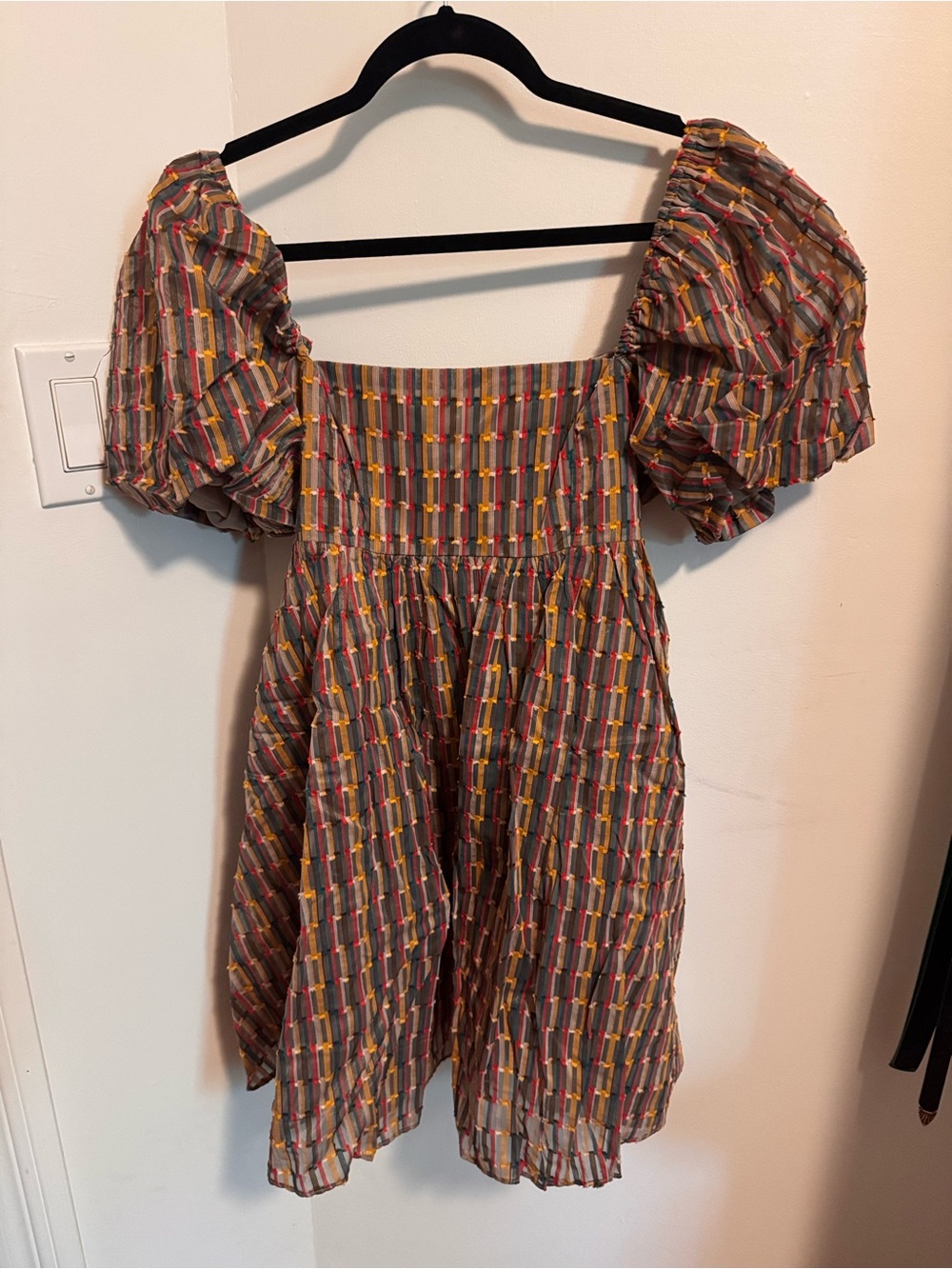 Storia Brown Striped Mini Dress with Yellow & Red Accents